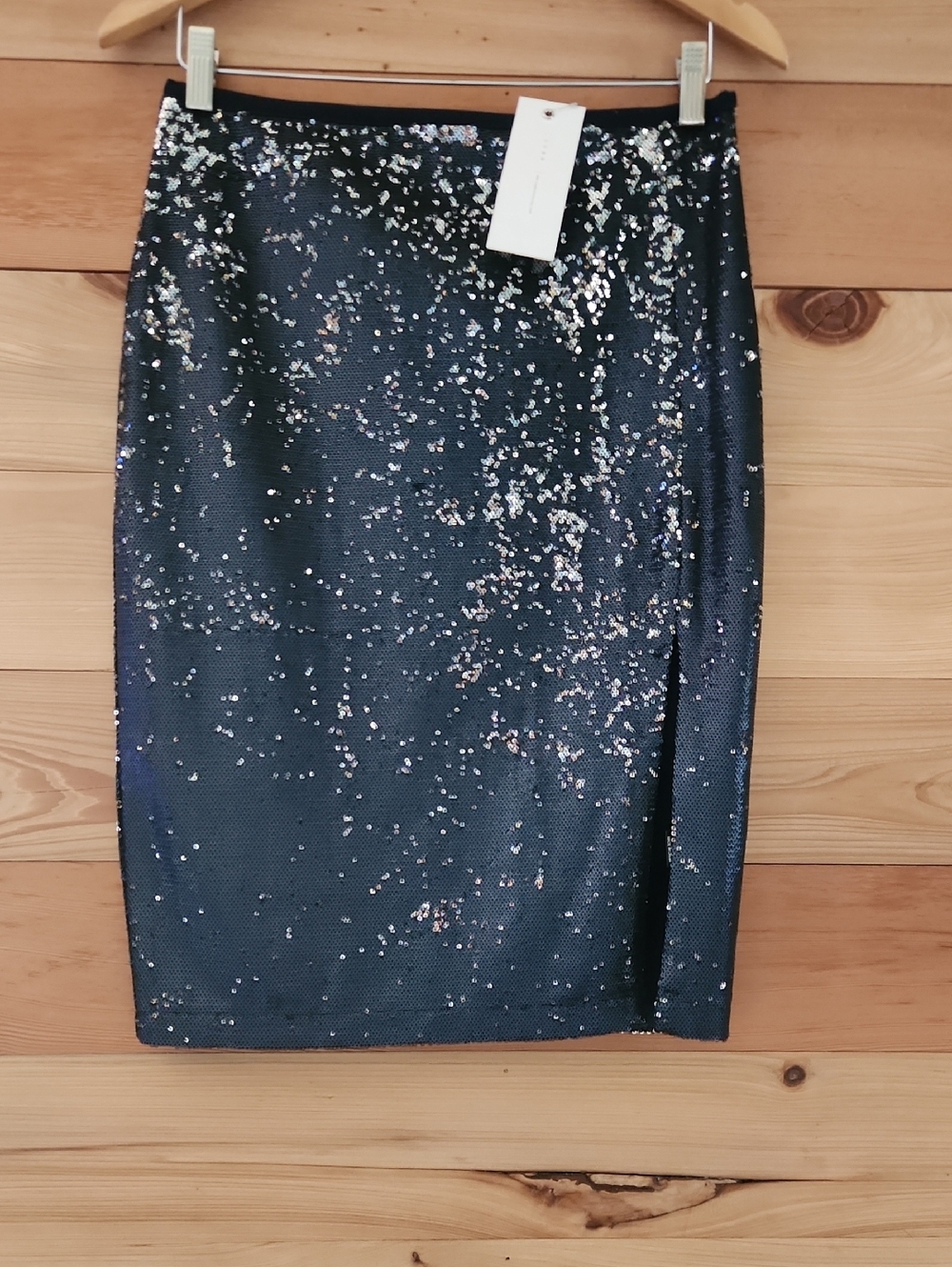 Lush Black Sequin Pencil Skirt with Subtle Slit